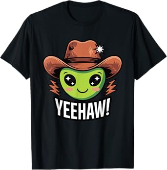 Alien Cowboy Hat Funny Western Rodeo Space Yeehaw UFO Humor T-Shirt