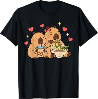 Capybara Ramen Kawaii Anime Drinking Bubble Tea Capy Lover T-Shirt