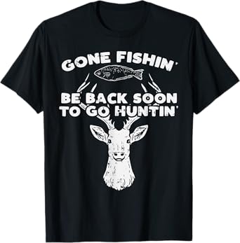 BoredKoalas Fishing Back Soon Hunting Deer Elk Hunter Buck T-Shirt - Unisex Adults - Black - Short Sleeve - Classic Fit - Cotton 60% Polyester 40%