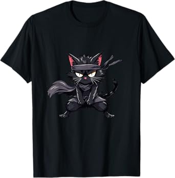 Ninja Cat Japanese Samurai Cat Cool Anime Kawaii Catzilla T-Shirt for Men Women Kids