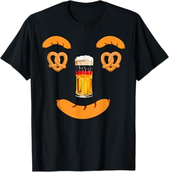 German Beer Pretzel Sausage Smile Face Costume Oktoberfest T-Shirt