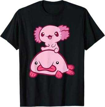 Kawaii Axolotl Riding A Blobfish Cute Axolotl T-Shirt