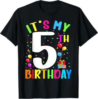 It's My 5th Birthday Funny 5 Year Old Birthday Boy Girl Kids T-Shirt