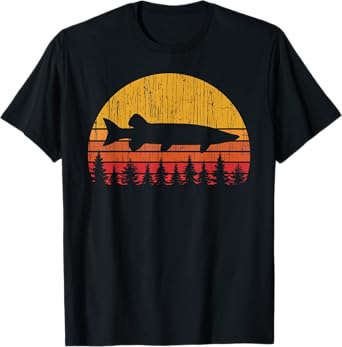 Muskie Fishing Retro Musky Fisherman Treeline Sunset T-Shirt