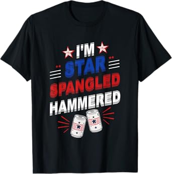 Beer Drinking Drinker Alcohol Funny 4th of July Hammered Women Men T-Shirt