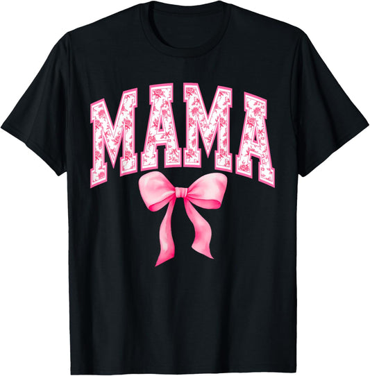 Mama Coquette Bow Groovy Pink Floral Matching Mom Life T-Shirt