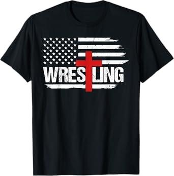 Wrestling Patriotic American Flag Christian and Jesus Lover T-Shirt