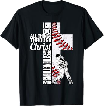 Funny I Can Do All Things Baseball Catcher Pitcher Boys Men T-Shirt