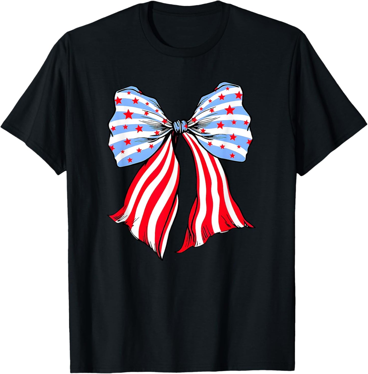 Patriotic Red White Blue America 4th Of July Coquette Bow T-shirt