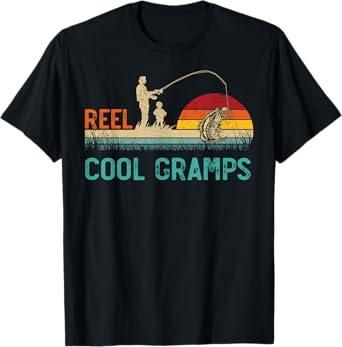 Mens Reel Cool Gramps Vintage Retro Fishing Father's Day T-Shirt