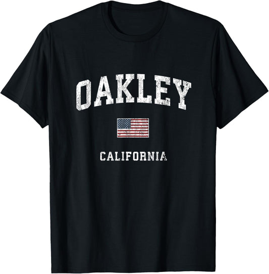 Oakley California CA Vintage American Flag Sports Design T-Shirt