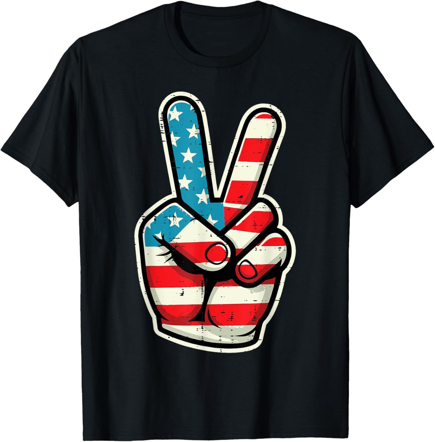 4th Of July Peace Hand America Flag Patriotic Men Women Kids T-Shirt