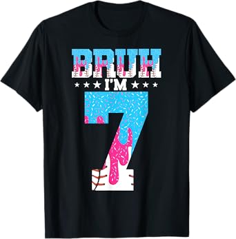 Bruh 7th Birthday Boy Baseball Ice Cream Drip 7 Year Old Boy T-Shirt
