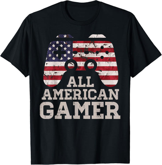 4th July All American Gamer Patriot Men Boys Kids Teen Youth T-Shirt