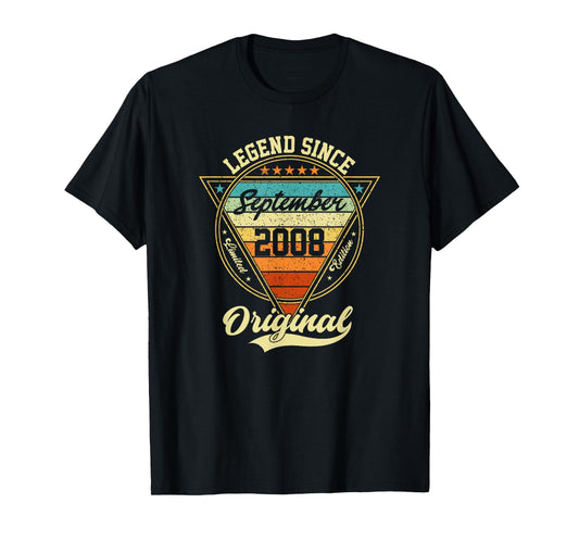 Vintage 17th Birthday Legend Since September 2008 T-Shirt