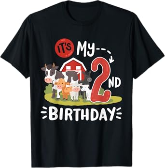 Farm Animals Its My 2nd Birthday Bday Party 2 Years Old Kids T-Shirt
