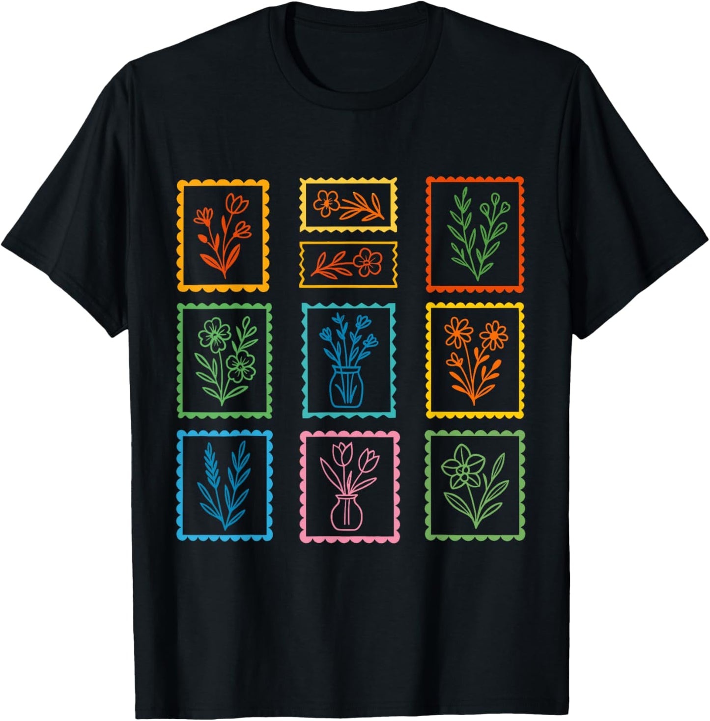 Boho Floral Postal Stamps Wildflowers Botanical Plant Lover T-Shirt