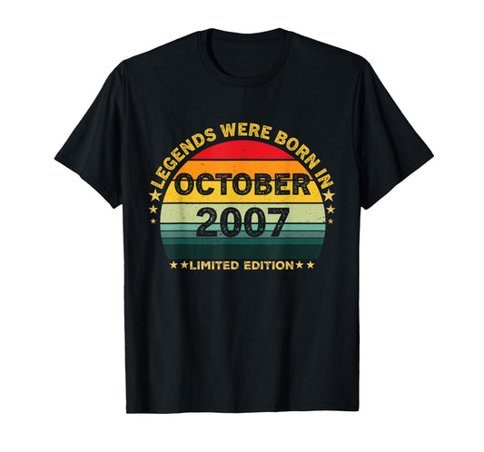 Vintage 17th Birthday Legends Were Born In October 2007 T-Shirt