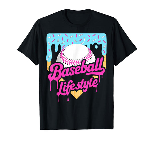 Baseball Life Lifestyle Home Plate Ice Cream Drip Men Boys T-Shirt
