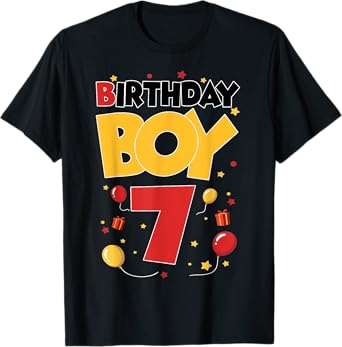 Funny Kids 7 Year Old Birthday Party 7th Birthday Boy Seven T-Shirt