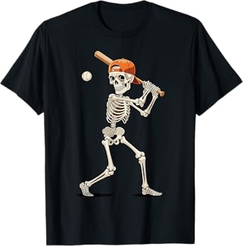 Skeleton Baseball Halloween Costume Funny Men Boys Kids T-Shirt