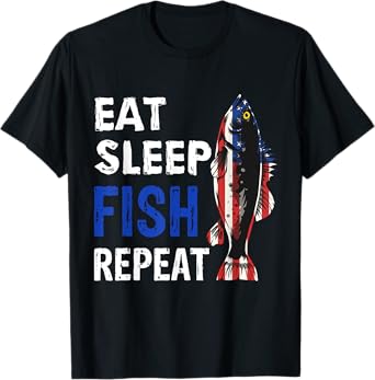 USA Eat Sleep Fish Repeat Funny present T-Shirt