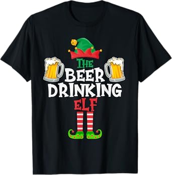The Beer Drinking Elf, Funny Matching Family Group Christmas T-Shirt