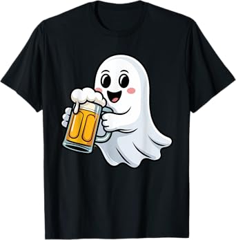 Cute Boo Ghost Drinking Beer Costume Halloween Spooky Season T-Shirt