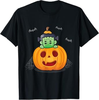 Cute Frankenstein in Pumpkin Kids Matching Halloween T-Shirt