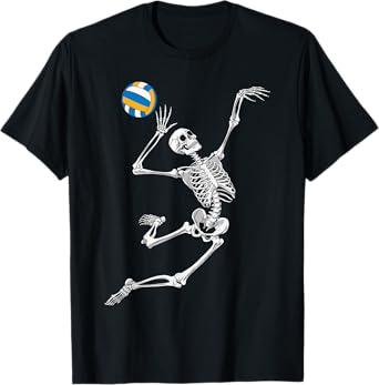 Funny Skeleton Playing Volleyball Lovers Spooky Halloween T-Shirt