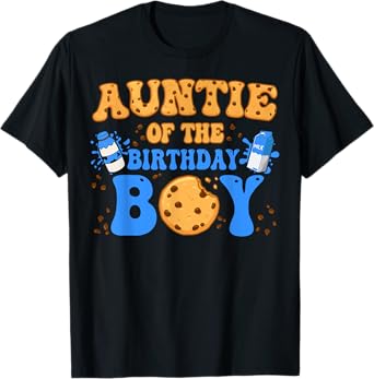Auntie Of The Birthday Boy Milk and Cookies Lover T-Shirt