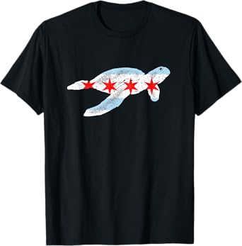 Chicago Flag Sea Turtle Aquarium T-Shirt