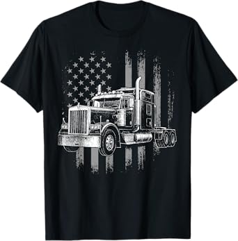 Trucker Big Rig American Flag Semi-Trailer Truck Driver Gift T-Shirt