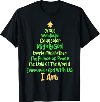 Christian Christmas Jesus Bible Names Xmas Tree Shaped T-Shirt