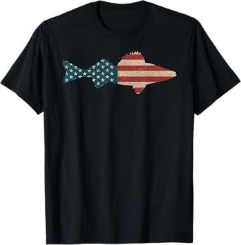 Walleye Fishing American Flag Sauger Angling T-Shirt