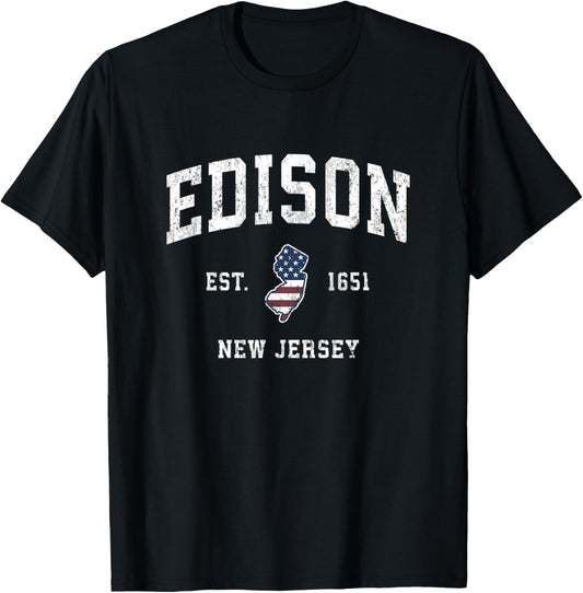 Edison New Jersey NJ Vintage American Flag Sports Design T-Shirt