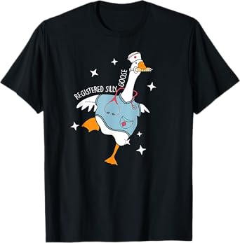 Nurse Silly Goose Pediatric Nurse Appreciation Black Cartoon Humor U-Neck Classic Fit Short Sleeve T-Shirt, Size Small, Unisex-Adult, Nurses, Nursing Students