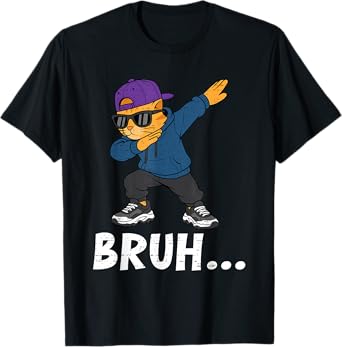 Funny Dabbing Cat Bruh Bro Pet Dab Meme Humor Men Teens Boys T-Shirt