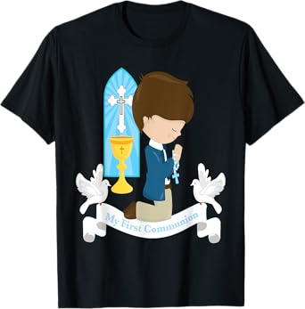 My First Communion Shirt Kids Children Son Boy Brunette T-Shirt