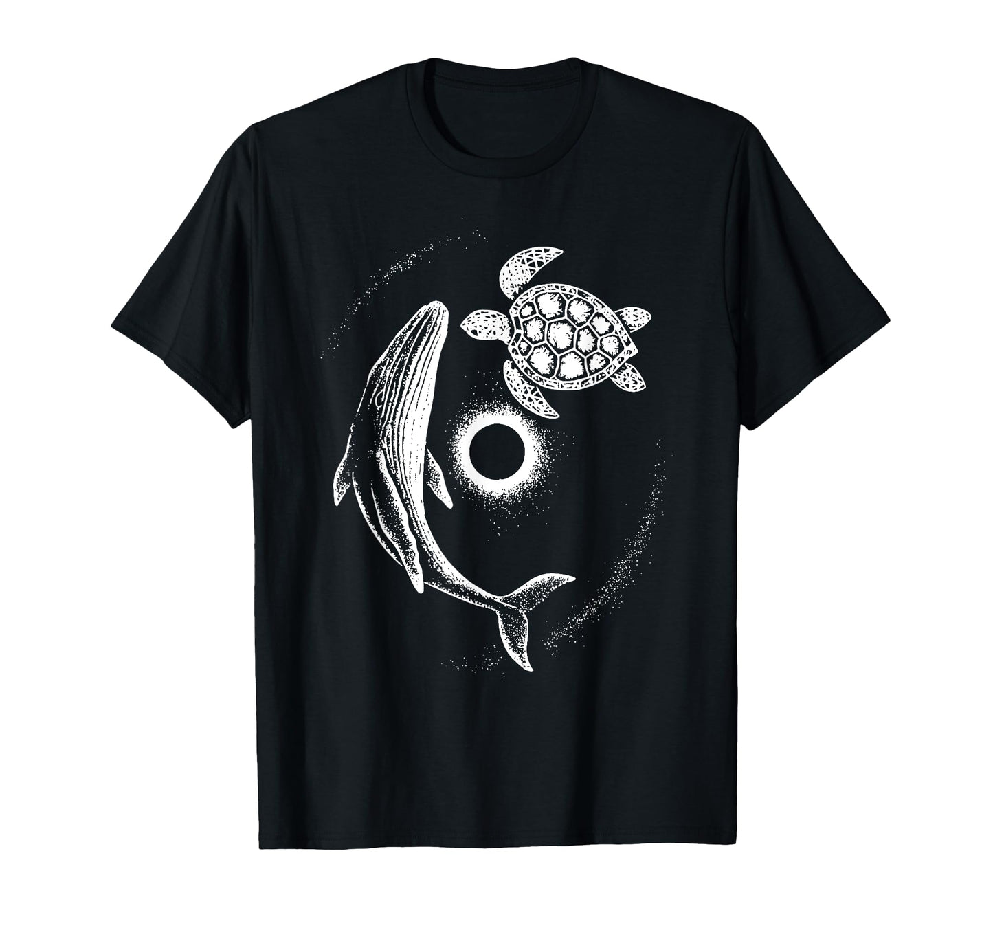 Retro Whale Turtle Sunset Eclipse Ocean Wildlife Yin Yang T-Shirt