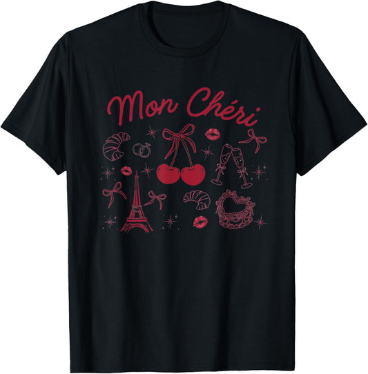 Cherry Mon Cheri Paris themed bachelorette T-Shirt
