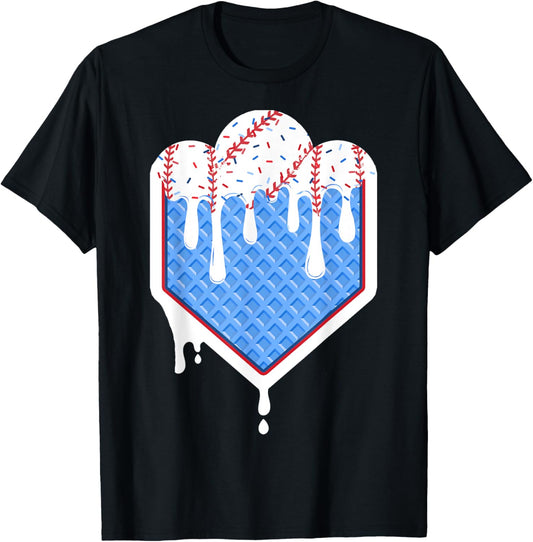 Baseball Drip Boy Ice Cream Sprinkle Youth Baseball Birthday T-shirt