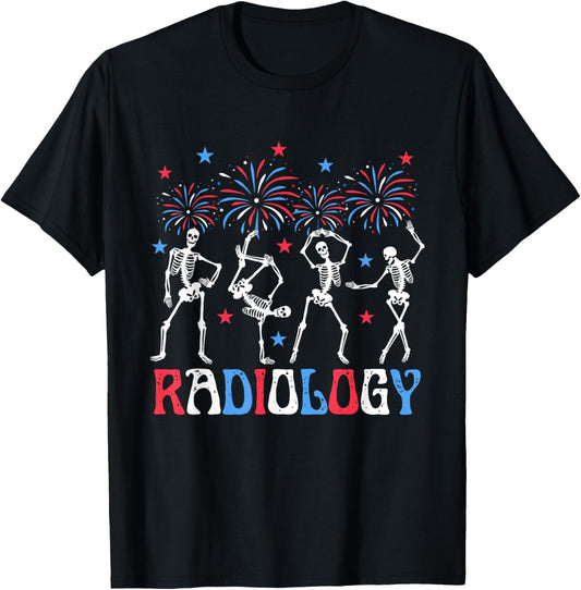 Dancing Skeleton Radiology X-ray Tech Patriotic 4th Of July T-shirt