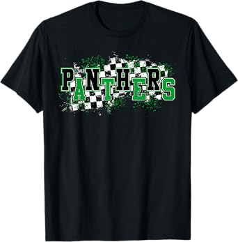 Panthers Checkered Green Panther Pride School Spirit Mascot T-Shirt