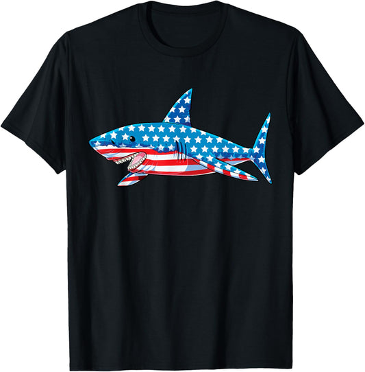 Shark 4th of July American Flag Boys Kids Men Jawsome Youth T-Shirt