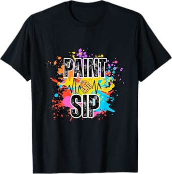 Paint and Sip Party Art Funny Wine Drinking Rainbow Paint T-Shirt
