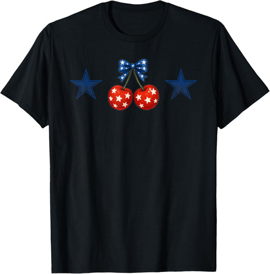 Cherry Bow With Stars, Red White & Blue T-shirt