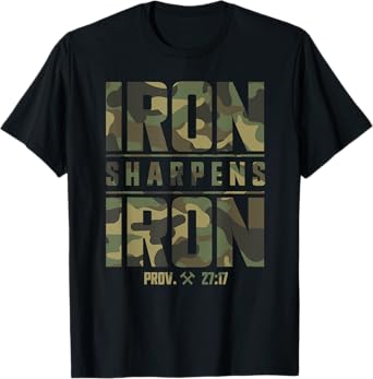 Iron Sharpens Iron Christian Men Camo Scripture Gym Workout T-Shirt