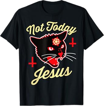 Not Today Jesus Hail Satan Satanic Cat Death Metal Halloween Men Women T-Shirt