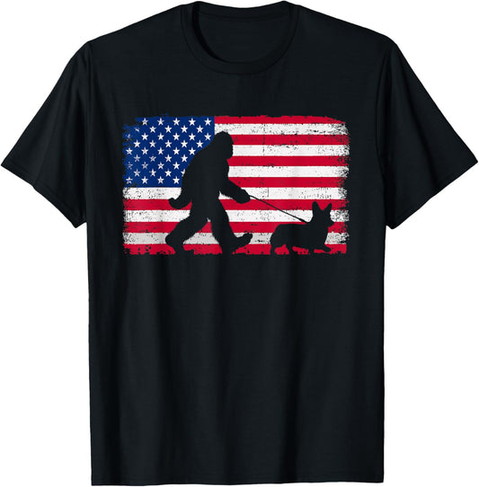 Retro Corgi 4th of July US American Flag Patriotic T-Shirt